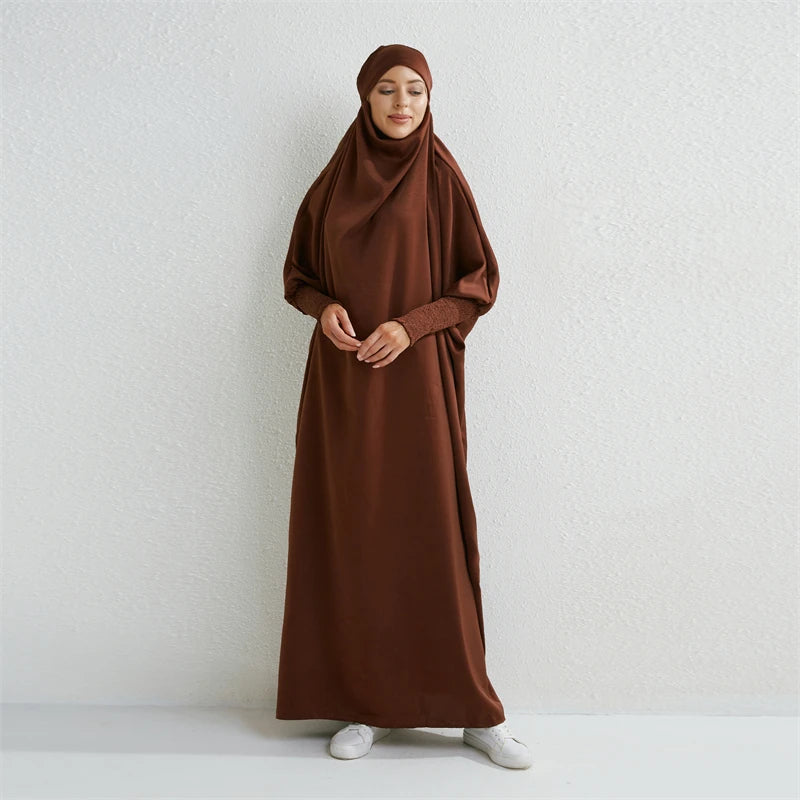 DUBAI Dress | Moslim Abaya Capuchon Smoking Mouw Eendelig Gebedsjurk Vrouwen 1+1 (GRATIS)