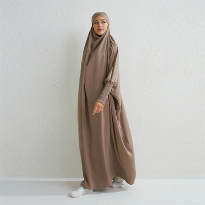 DUBAI Dress | Moslim Abaya Capuchon Smoking Mouw Eendelig Gebedsjurk Vrouwen 1+1 (GRATIS)