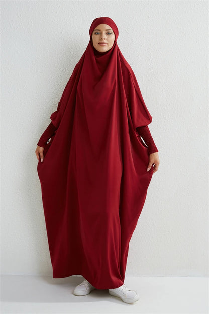 DUBAI Dress | Moslim Abaya Capuchon Smoking Mouw Eendelig Gebedsjurk Vrouwen 1+1 (GRATIS)