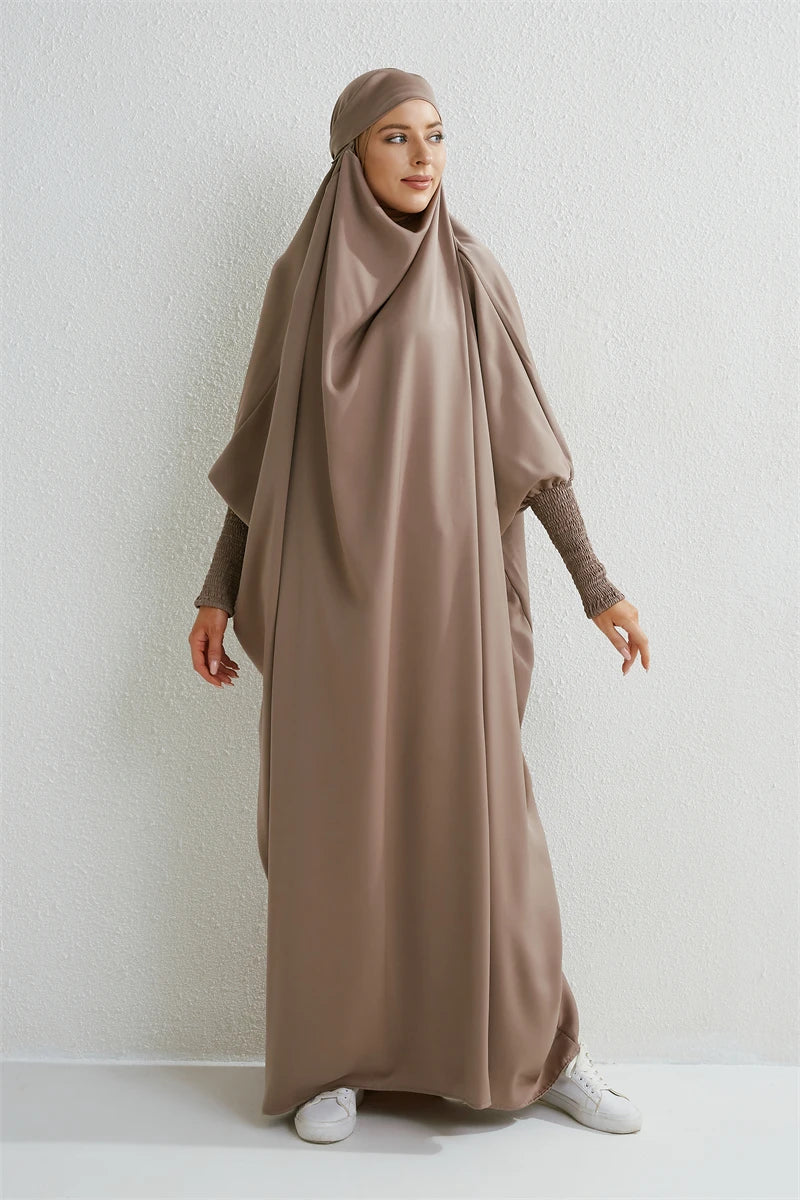 DUBAI Dress | Moslim Abaya Capuchon Smoking Mouw Eendelig Gebedsjurk Vrouwen 1+1 (GRATIS)