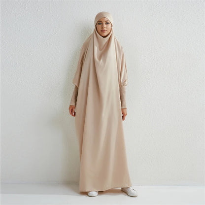 DUBAI Dress | Moslim Abaya Capuchon Smoking Mouw Eendelig Gebedsjurk Vrouwen 1+1 (GRATIS)